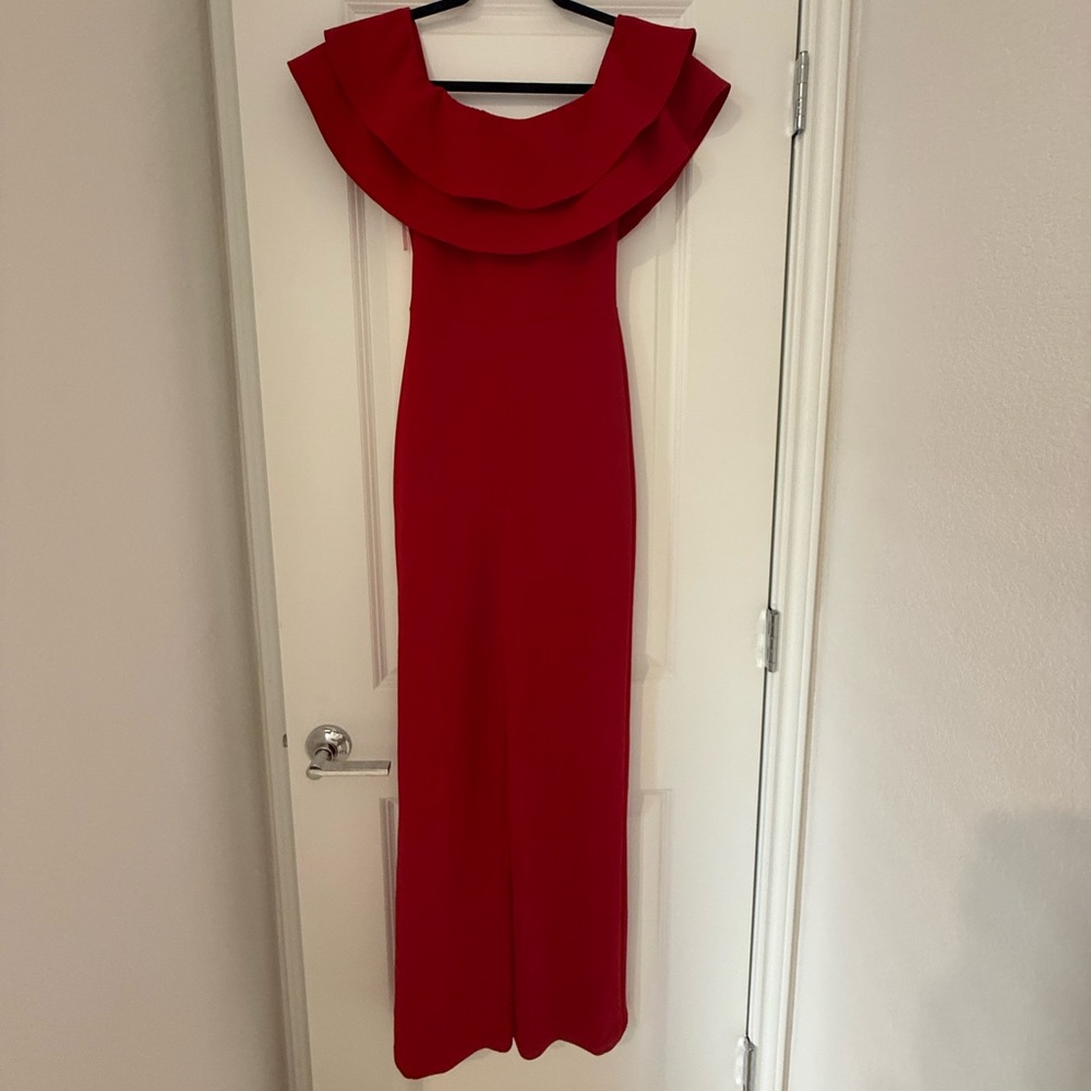 Red Ruffle Off-Shoulder Romper - Picture 2 of 2
